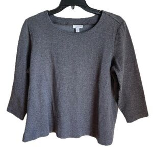J Jill Ponte Gray Black Herringbone 3/4 Sleeve Round Neck Cotton Top Medium